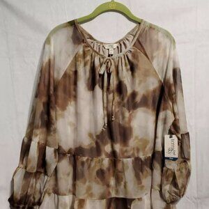 Terra & Sky Womens Mesh Tierred PO Top-Sunset Dye/Brown-1X (16W-18W)-NWT (WC112)